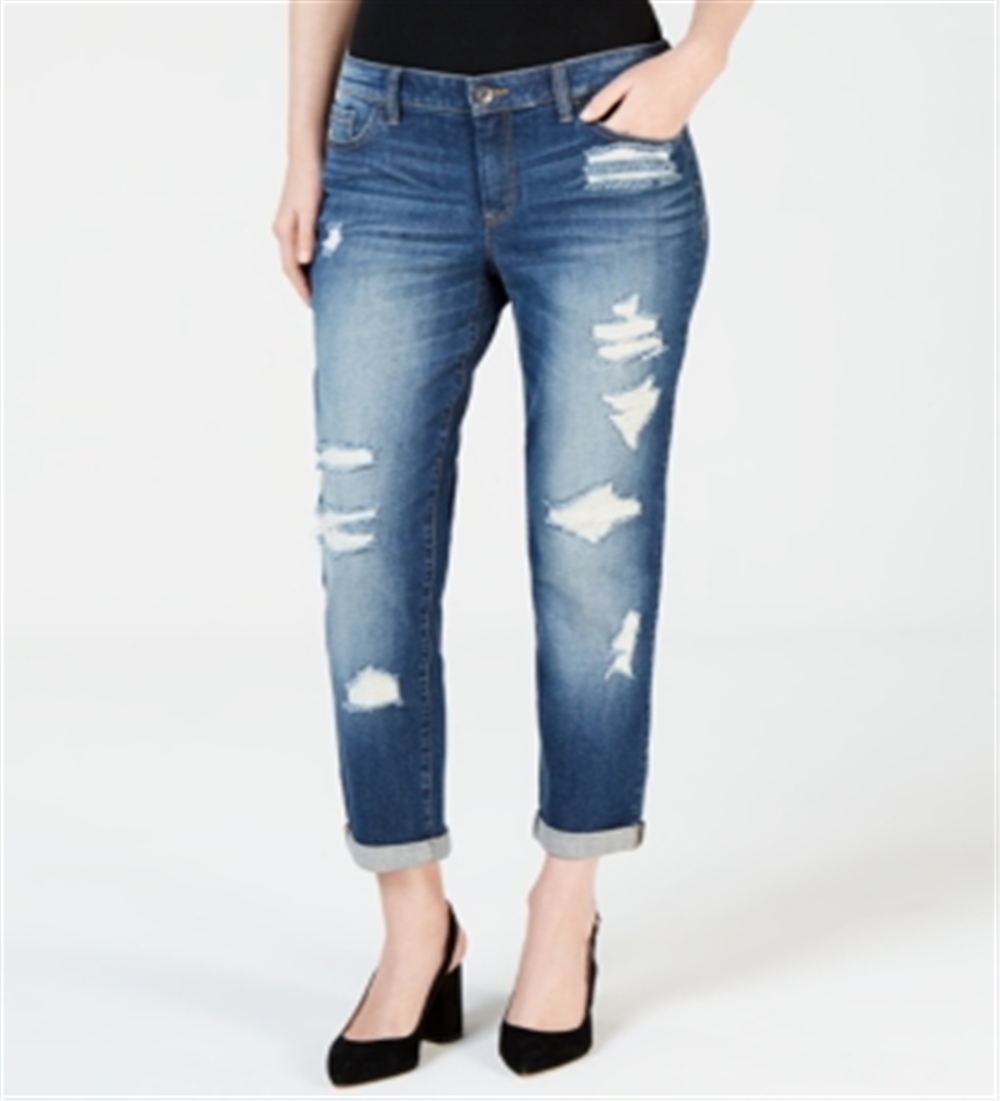 Calça jeans feminina desgastada da Inc International Concepts - Azul Sunshine Wash, tamanho 16