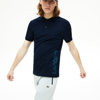 Camisa polo masculina de algodão da marca Lacoste, azul, tamanho 7