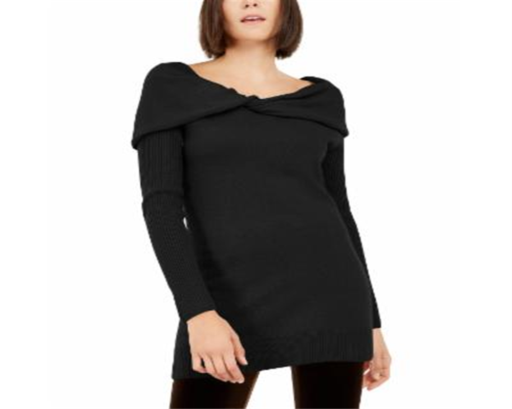 Suéter túnica de cashmere com gola canoa feminino INC International Concepts, preto, tamanho P
