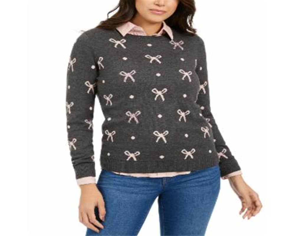 Suéter feminino com estampa de laço Charter Club cinza tamanho pequeno P