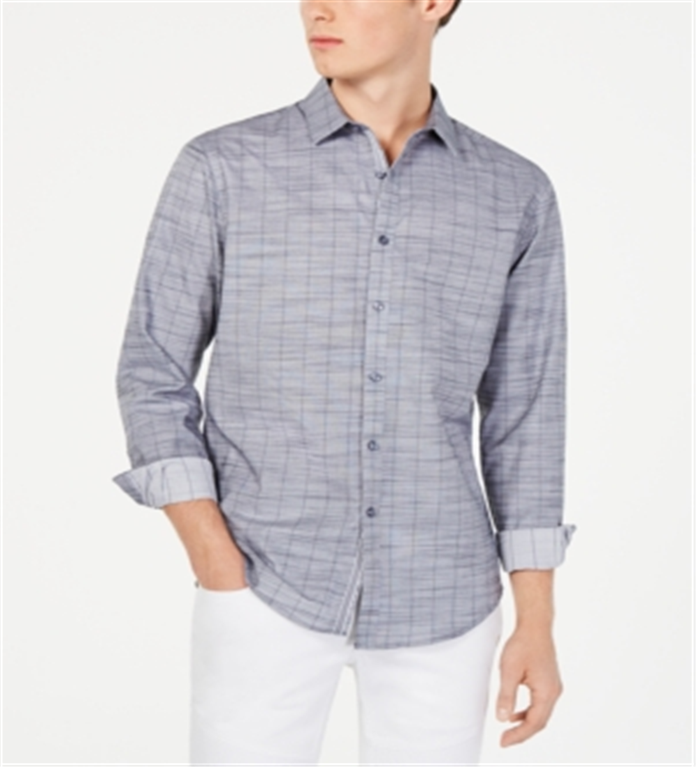 Camisa listrada elástica Sloan masculina da Inc International Concepts, cinza, tamanho M