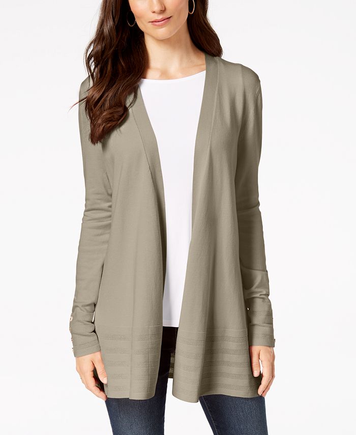 Cardigan feminino Charter Club com frente aberta, bege, tamanho pequeno