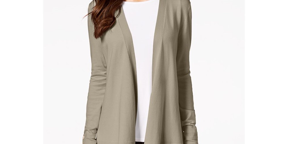 Cardigan feminino Charter Club com frente aberta, bege, tamanho pequeno