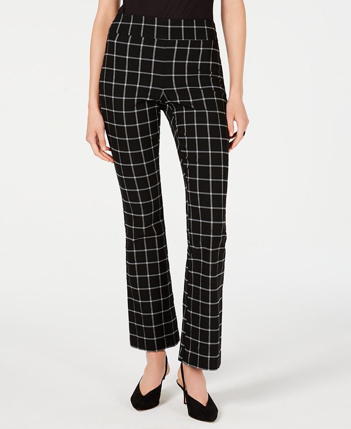 Calça Bootcut com Estampa Windowpane da INC International Concepts para Mulheres, Preta, Tamanho 2