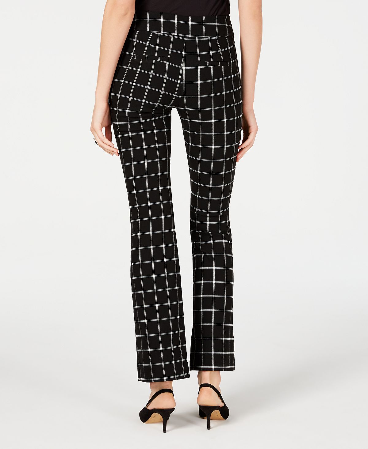 Calça Bootcut com Estampa Windowpane da INC International Concepts para Mulheres, Preta, Tamanho 2