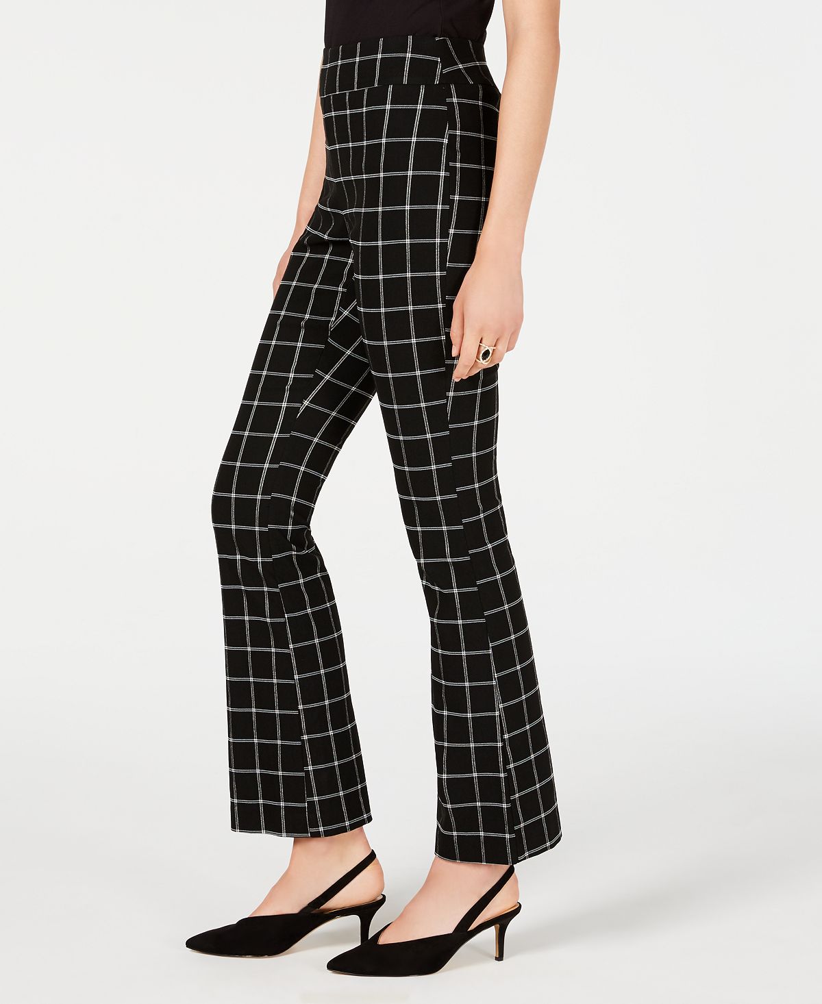 Calça Bootcut com Estampa Windowpane da INC International Concepts para Mulheres, Preta, Tamanho 2