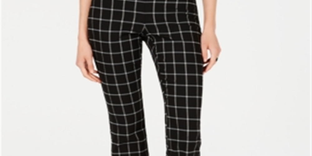 Calça Bootcut com Estampa Windowpane da INC International Concepts para Mulheres, Preta, Tamanho 2
