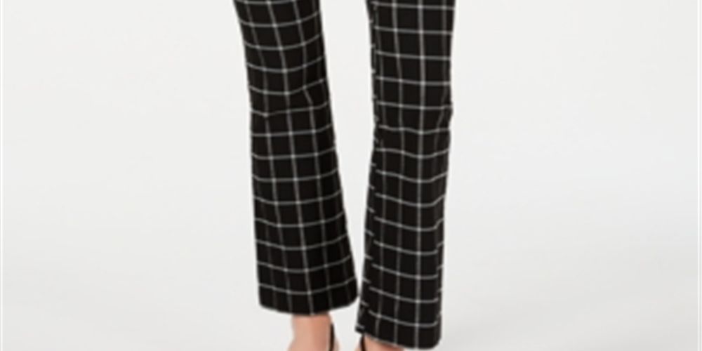 Calça Bootcut com Estampa Windowpane da INC International Concepts para Mulheres, Preta, Tamanho 2