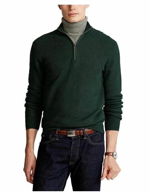 Suéter Polo Ralph Lauren Masculino de Algodão com Zíper de 1/4 Verde Tamanho Médio