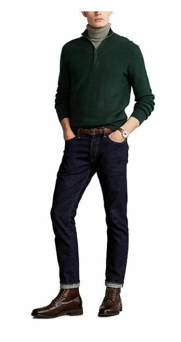 Suéter Polo Ralph Lauren Masculino de Algodão com Zíper de 1/4 Verde Tamanho Médio