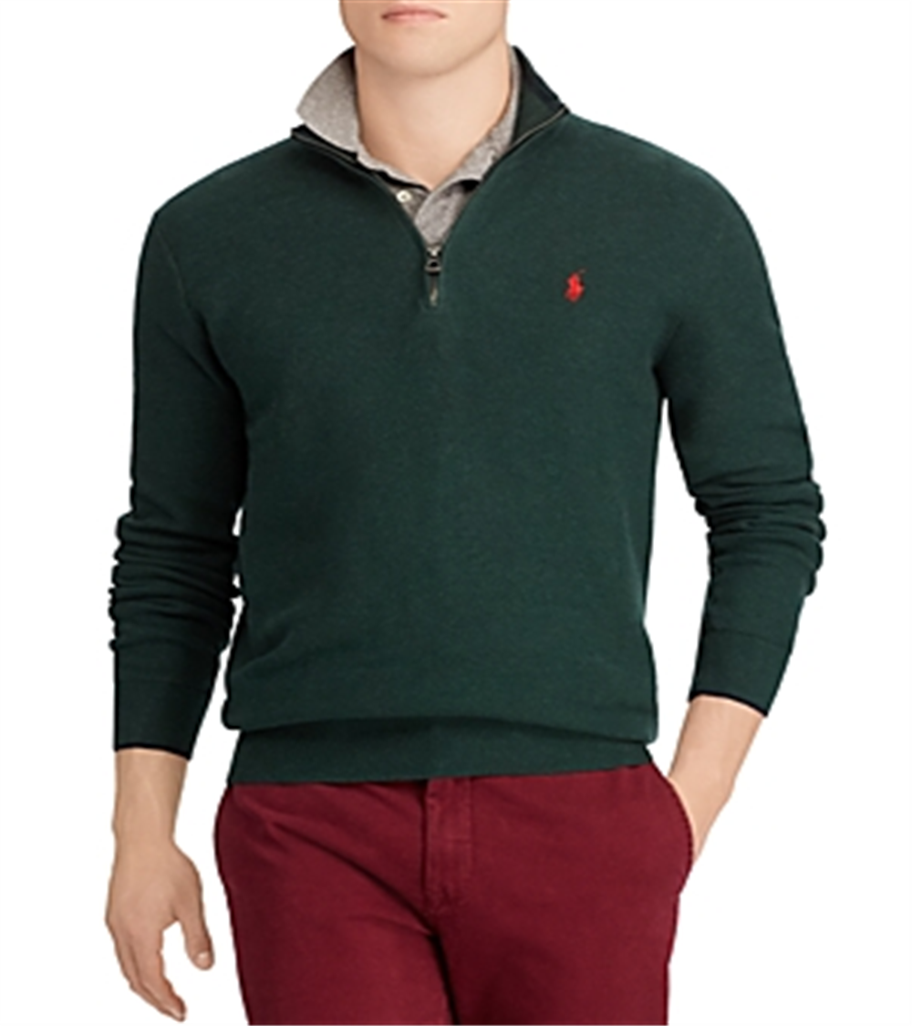 Suéter Polo Ralph Lauren Masculino de Algodão com Zíper de 1/4 Verde Tamanho Médio