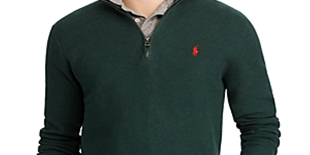 Suéter Polo Ralph Lauren Masculino de Algodão com Zíper de 1/4 Verde Tamanho Médio