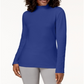 Karen Scott Blusa de algodão com gola alta e manga comprida feminina, azul, tamanho pequeno