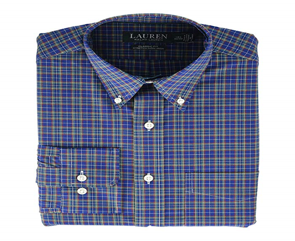 Camisa social xadrez Ralph Lauren masculina Classic Fit Easy Care, azul, tamanho 15x32-33