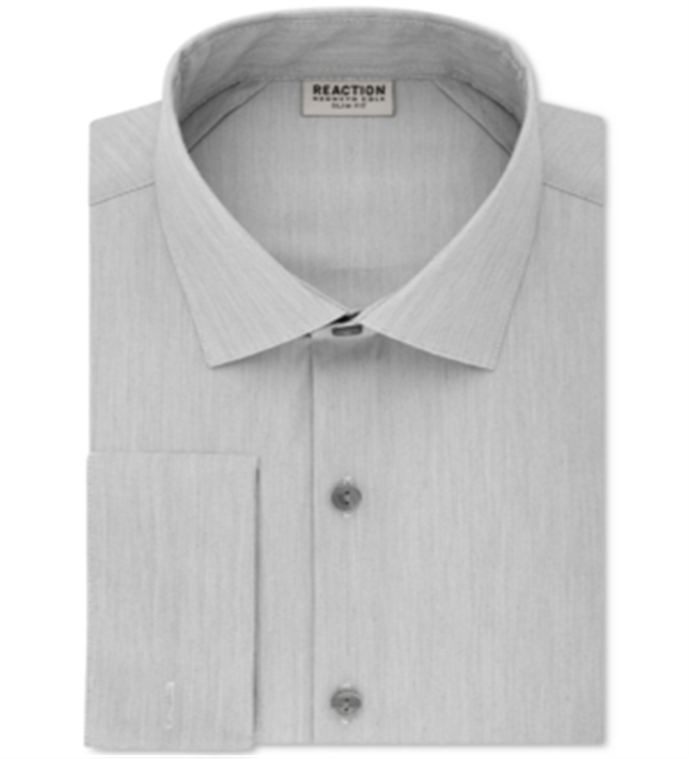 Camisa social masculina Kenneth Cole com botões e punho francês, cinza, tamanho 34x35