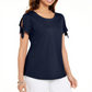 Camiseta feminina Karen Scott com manga amarrada, azul, tamanho XS