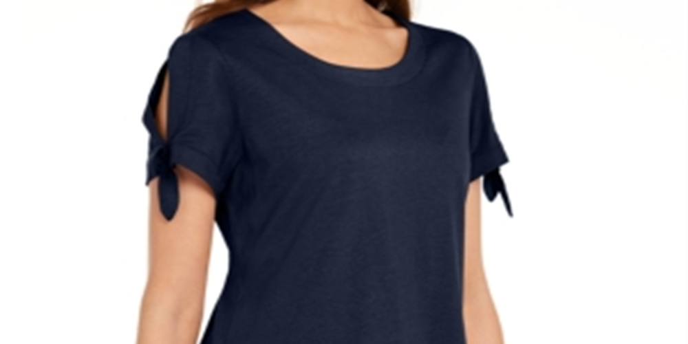 Camiseta feminina Karen Scott com manga amarrada, azul, tamanho XS
