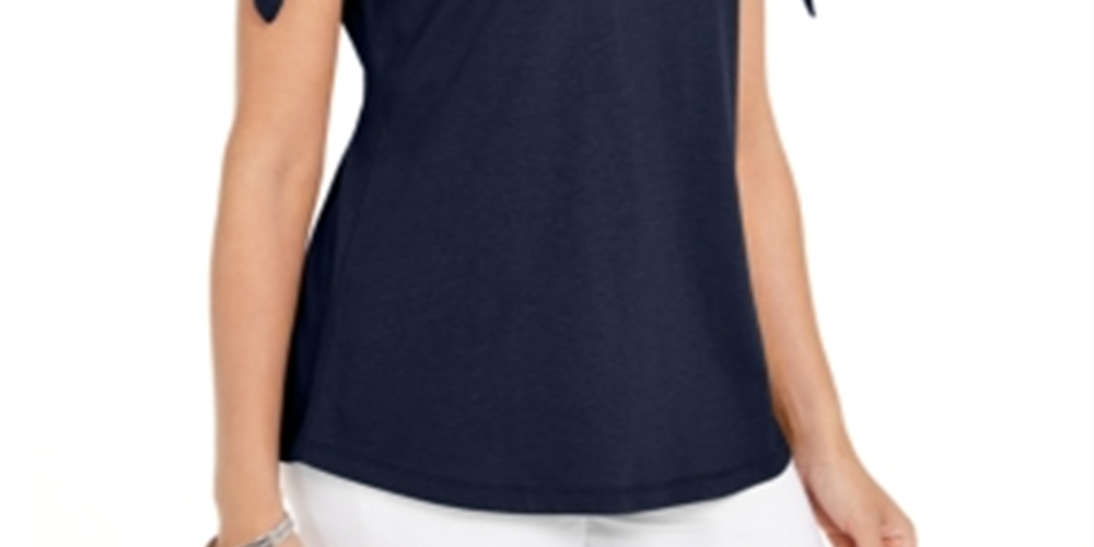 Camiseta feminina Karen Scott com manga amarrada, azul, tamanho XS