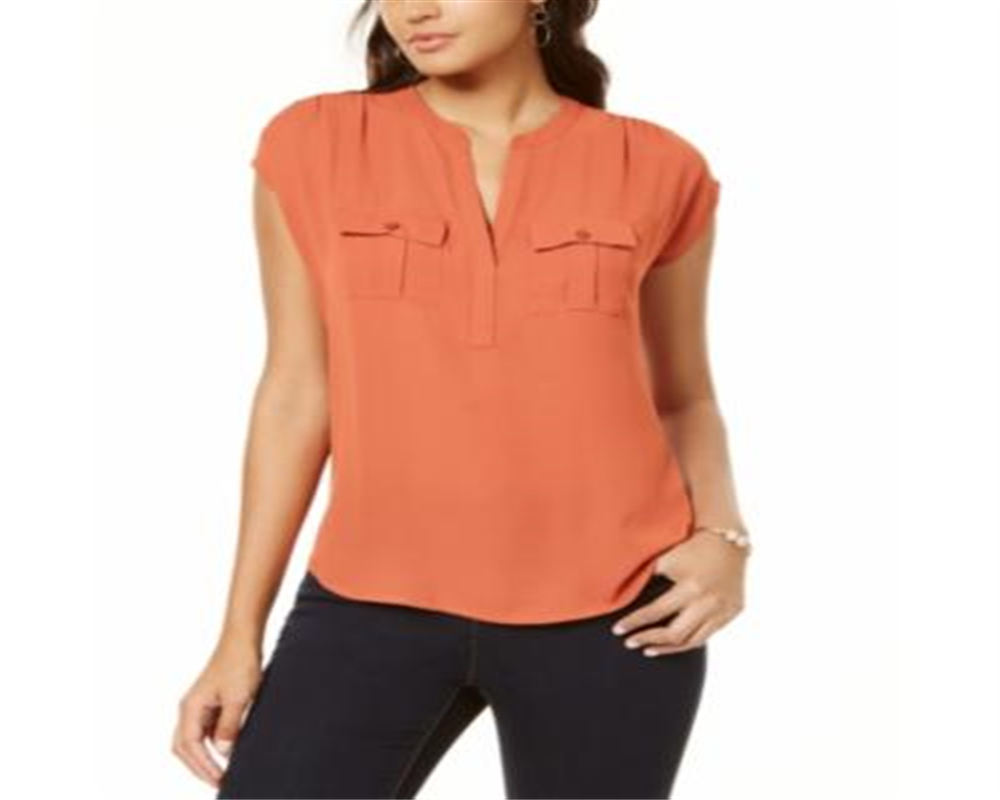 Blusa feminina sem mangas com decote em V, laranja, tamanho grande, da INC International Concepts