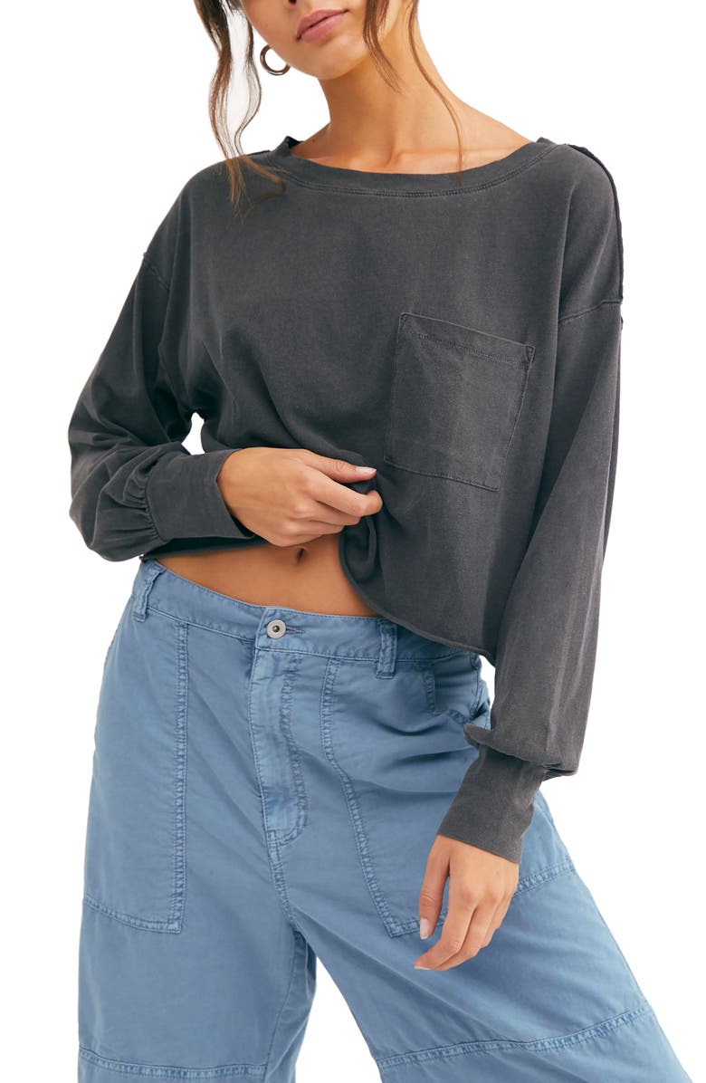 Camiseta feminina Austin Cropped manga comprida preta tamanho grande da Free People