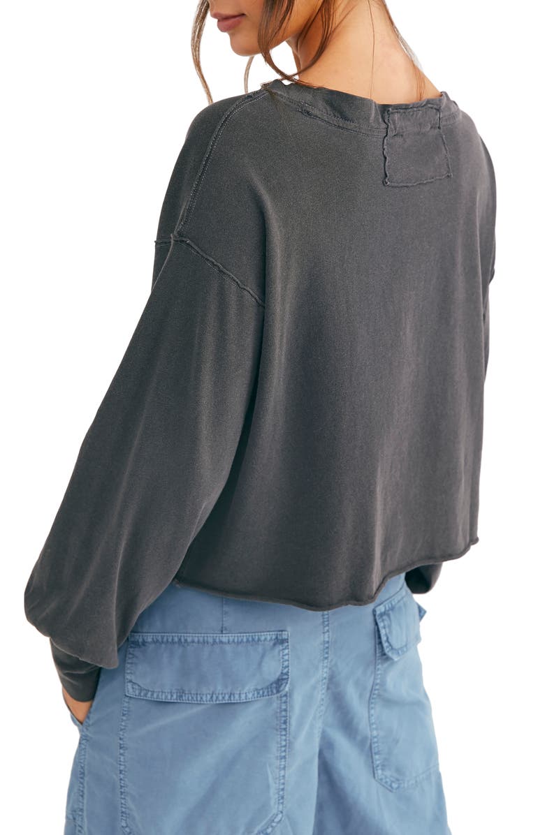 Camiseta feminina Austin Cropped manga comprida preta tamanho grande da Free People