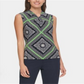 Tommy Hilfiger Blusa Feminina Estampada com Decote em Nó Azul Marinho Tamanho G