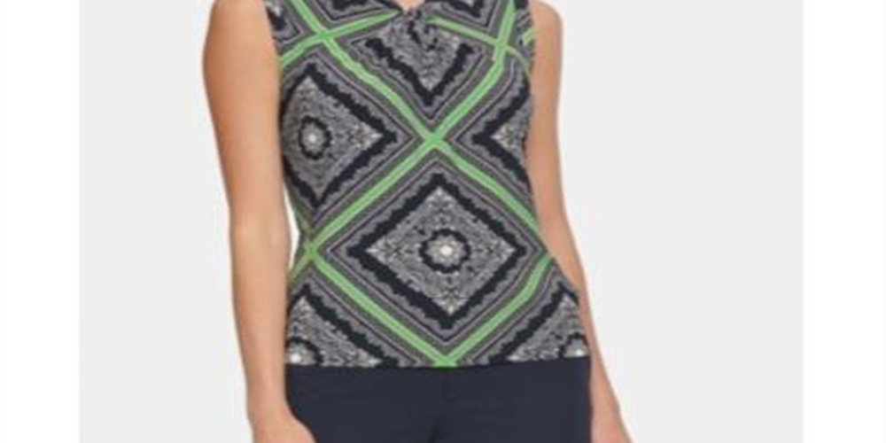 Tommy Hilfiger Blusa Feminina Estampada com Decote em Nó Azul Marinho Tamanho G