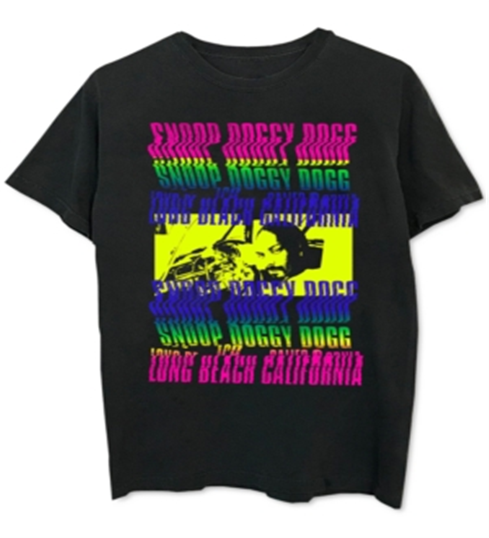 Camiseta gráfica masculina Neon Snoop Dogg preta tamanho grande