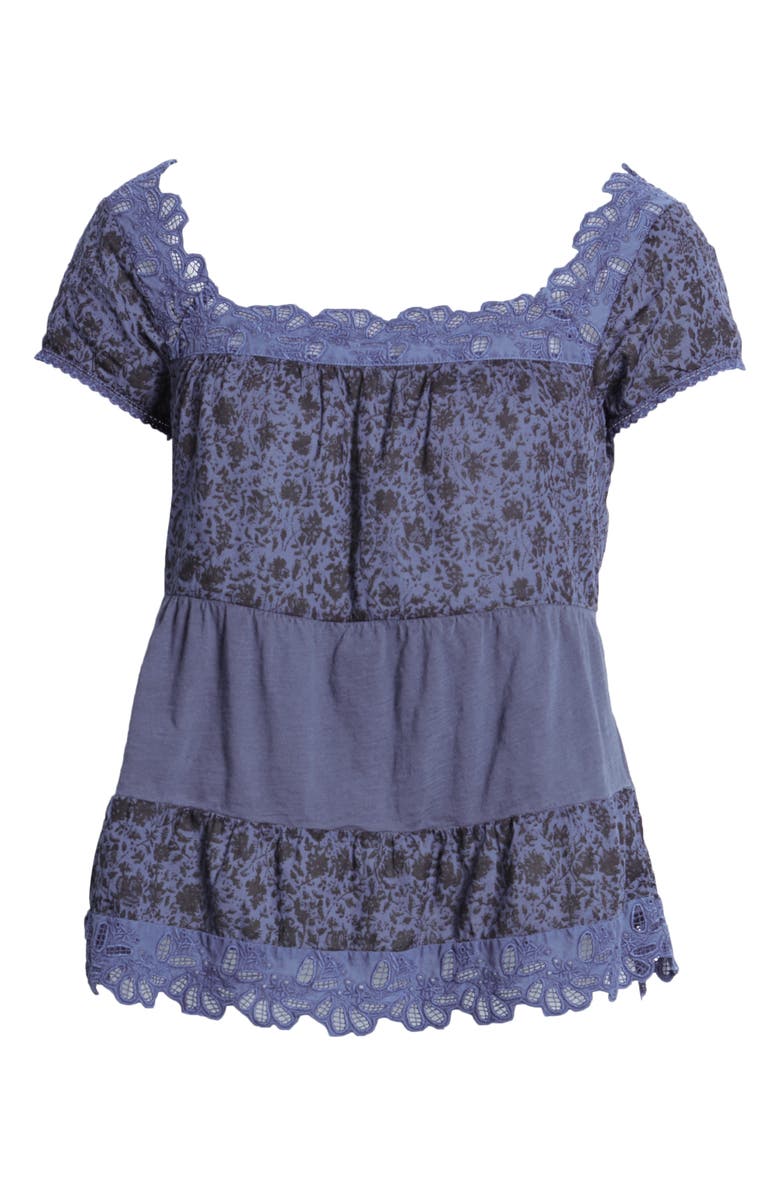 Blusa feminina com ilhós florais Lucky Brand, azul, tamanho M