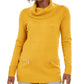 JM Collection Suéter Feminino com Bolso e Zíper, Gola Redonda, Amarelo, Tamanho Pequeno, Extra Grande