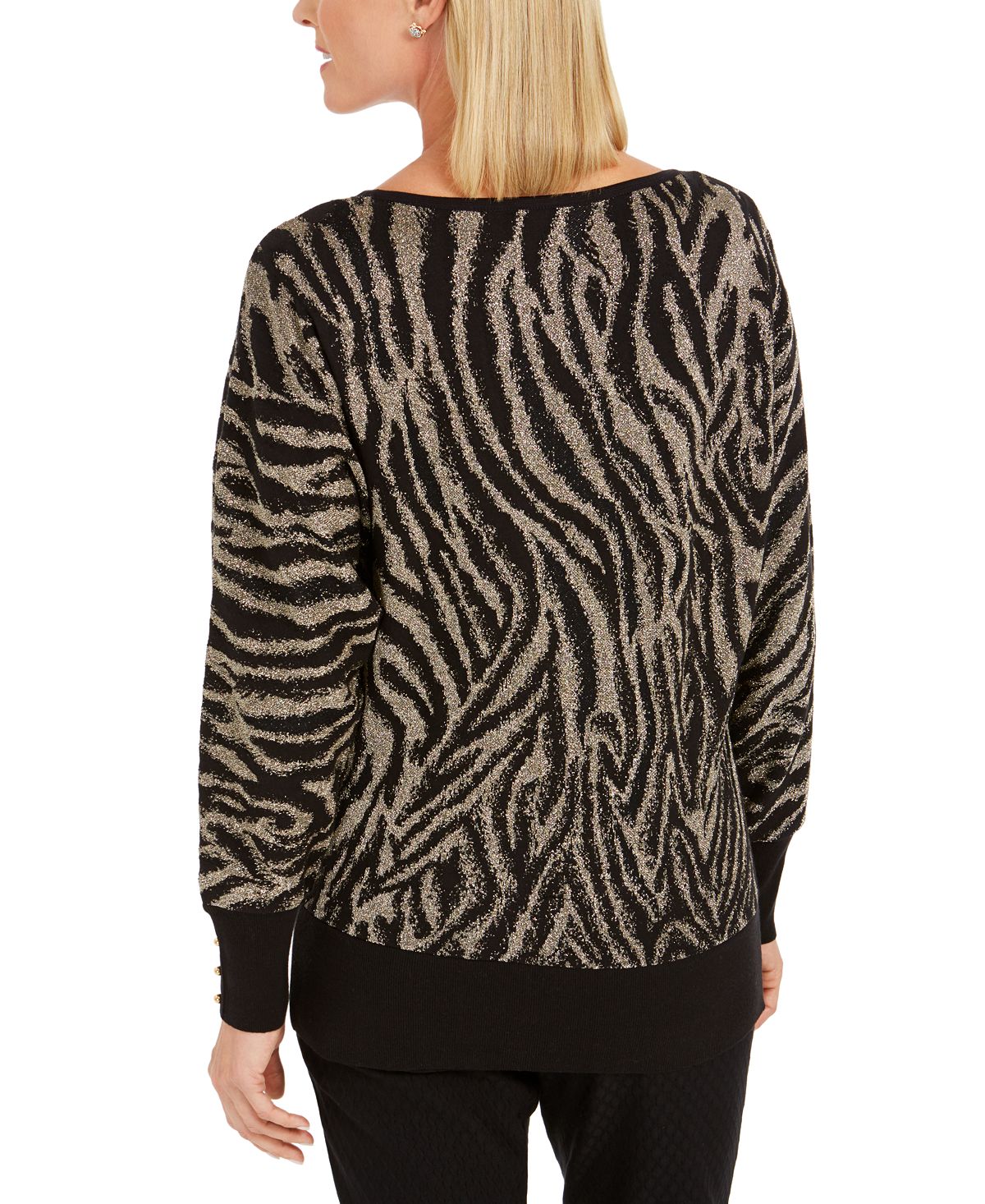 Suéter feminino com estampa de zebra em jacquard da coleção JM, preto, tamanho P