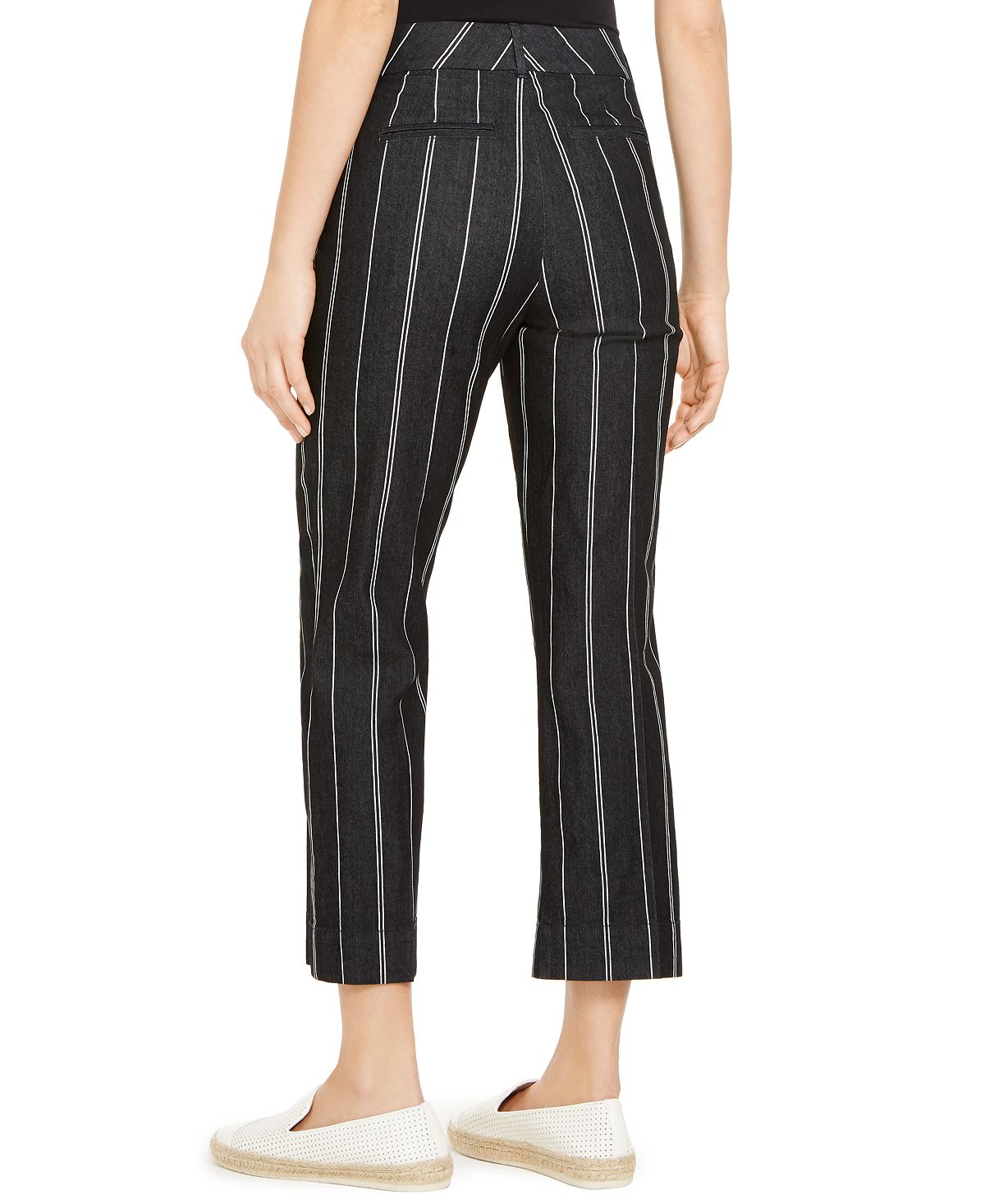 Calça cropped listrada feminina Charter Club com controle de barriga, preta, tamanho 6