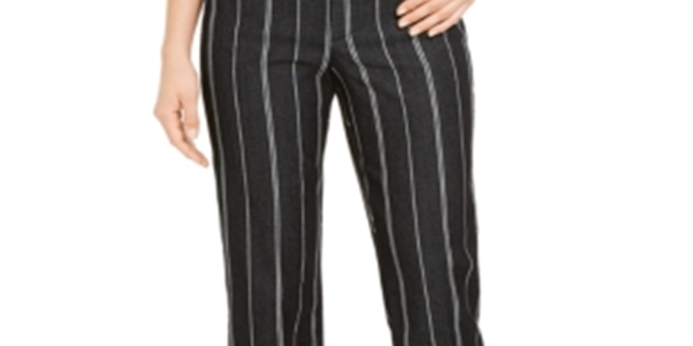 Calça cropped listrada feminina Charter Club com controle de barriga, preta, tamanho 6