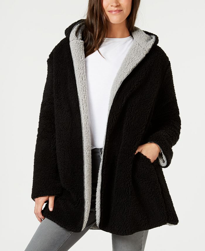 Jaqueta feminina reversível estilo &amp; co em sherpa sintética bege, tamanho pequeno P