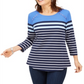 Karen Scott Sport Feminino Listrado Colorblocked com Ilhós Azul Tamanho X-S