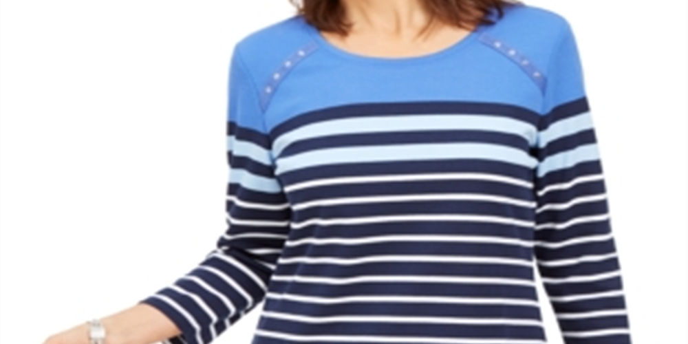 Karen Scott Sport Feminino Listrado Colorblocked com Ilhós Azul Tamanho X-S