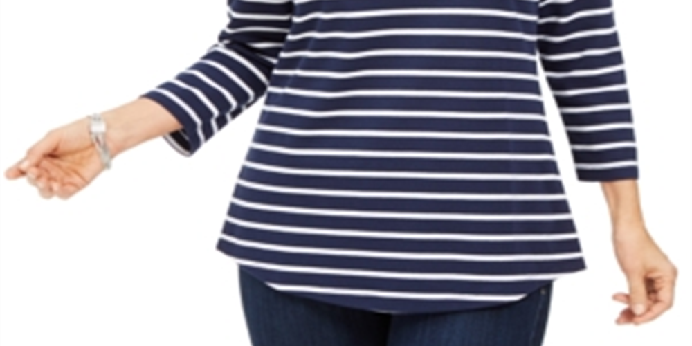Karen Scott Sport Feminino Listrado Colorblocked com Ilhós Azul Tamanho X-S