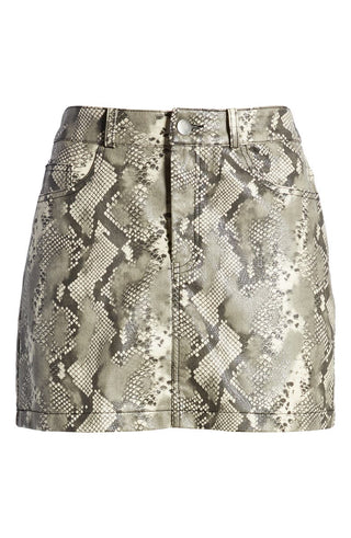 Mini saia lápis feminina Vigoss com estampa animal e couro sintético, cinza, tamanho grande