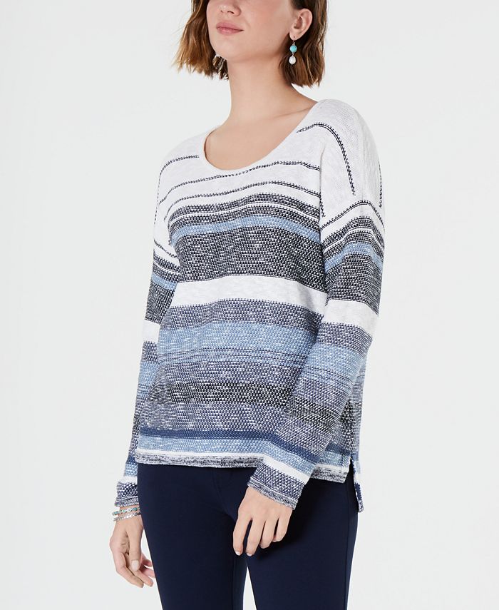 Suéter listrado com ombros caídos feminino Style &amp; Co, azul, tamanho XX-G