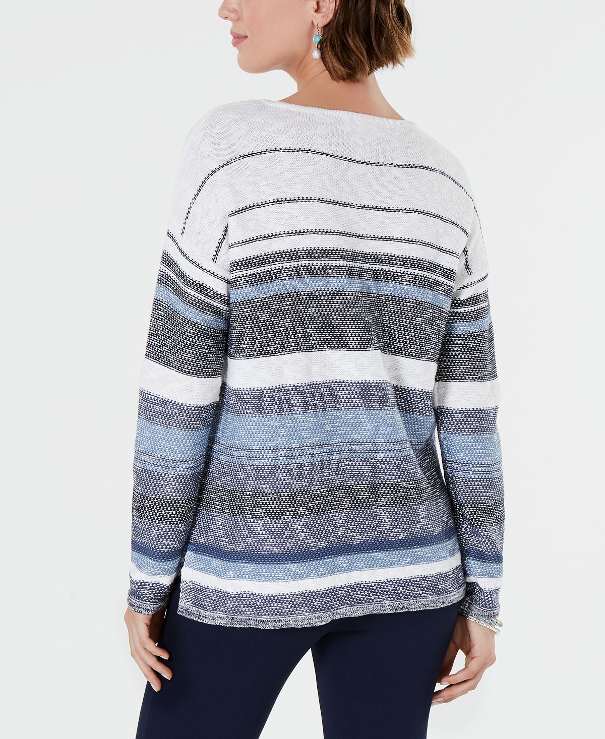 Suéter listrado com ombros caídos feminino Style &amp; Co, azul, tamanho XX-G