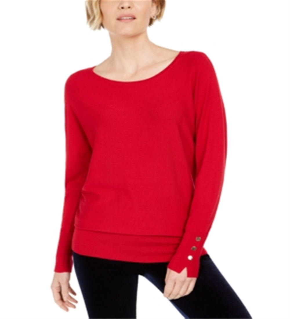 Suéter feminino com tachas e manga dolman, tamanho grande, vermelho, da coleção JM