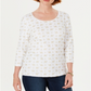 Blusa feminina Karen Scott com estampa de camelo brilhante, branca, tamanho XS