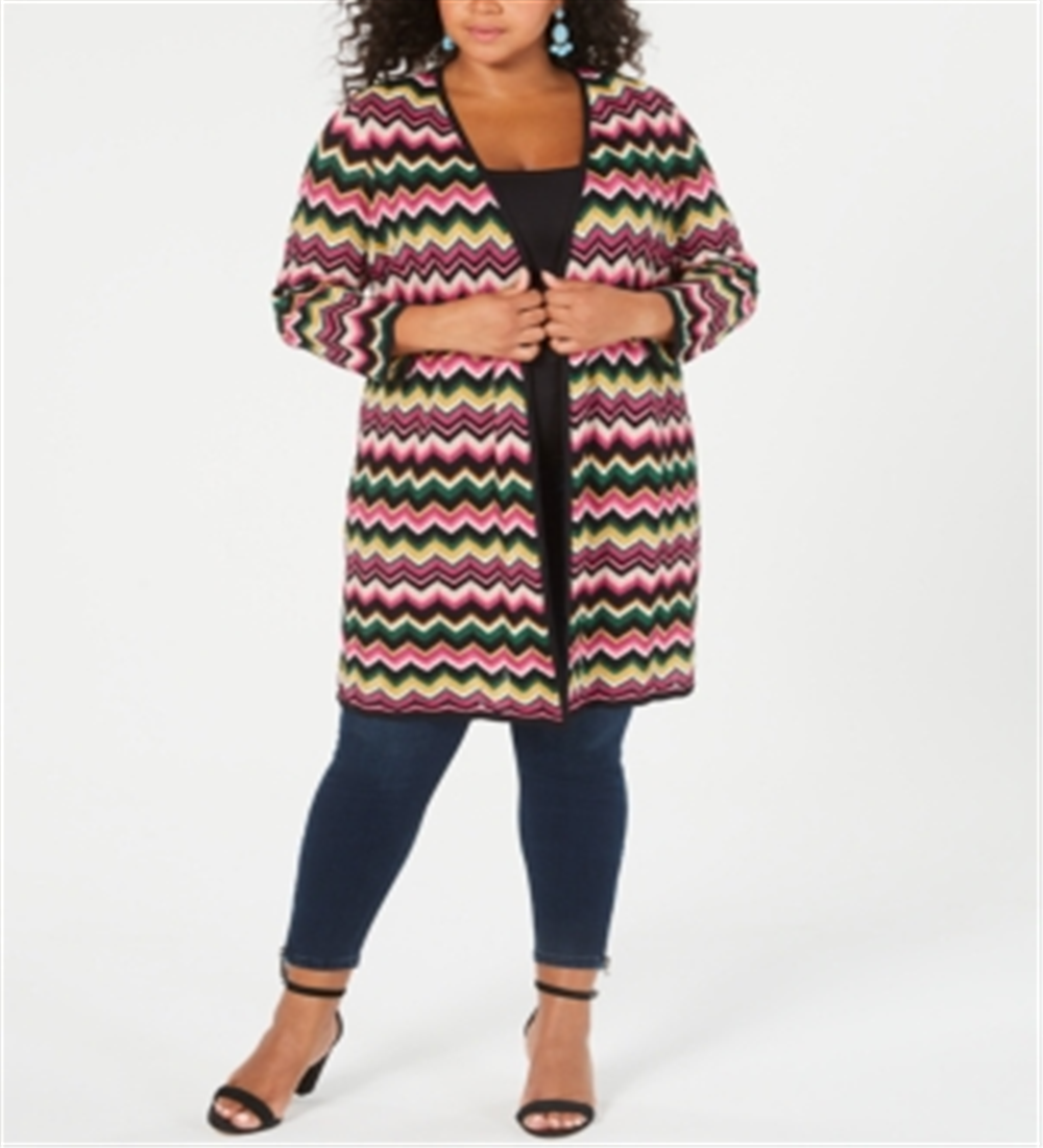 Cardigan feminino plus size com estampa chevron metálica e abertura frontal, Inc International Concepts, rosa, tamanho 2X