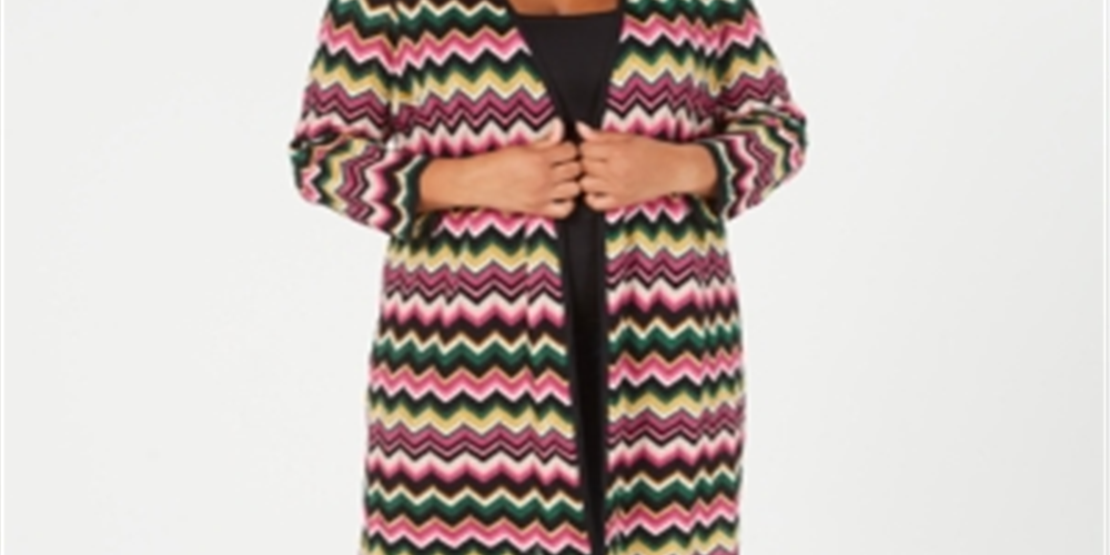 Cardigan feminino plus size com estampa chevron metálica e abertura frontal, Inc International Concepts, rosa, tamanho 2X