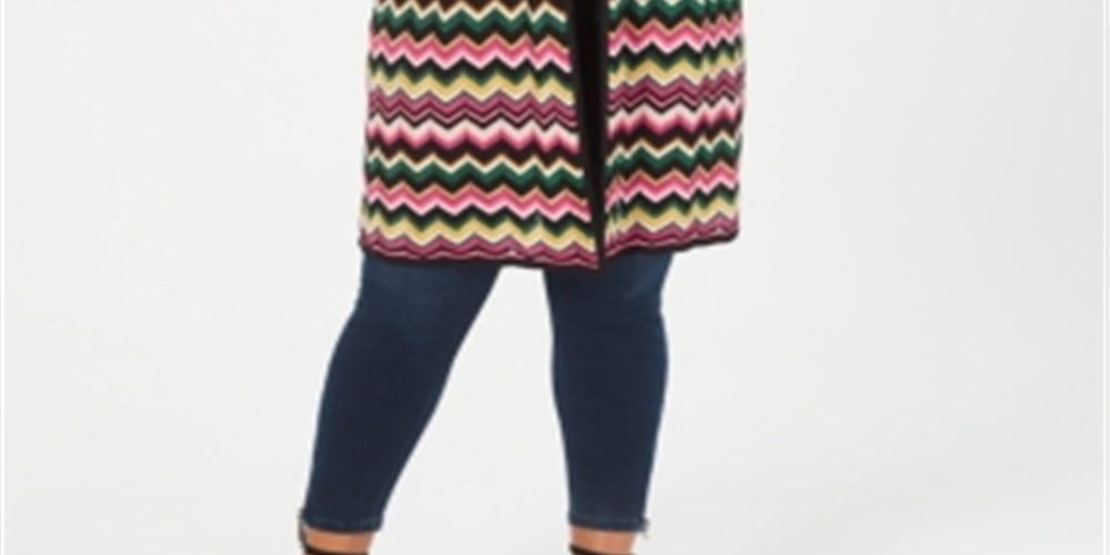 Cardigan feminino plus size com estampa chevron metálica e abertura frontal, Inc International Concepts, rosa, tamanho 2X