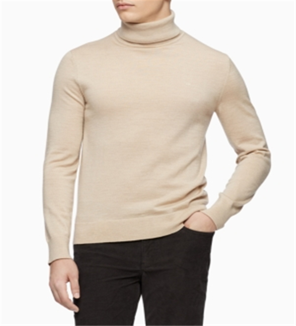 Calvin Klein Masculino Mesclado Manga Longa Gola Alta Ajuste Clássico Suéter Marrom Tamanho XX-G