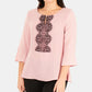 Blusa peplum feminina NY Collection com manga 3/4 e acabamento rosa, tamanho pequeno