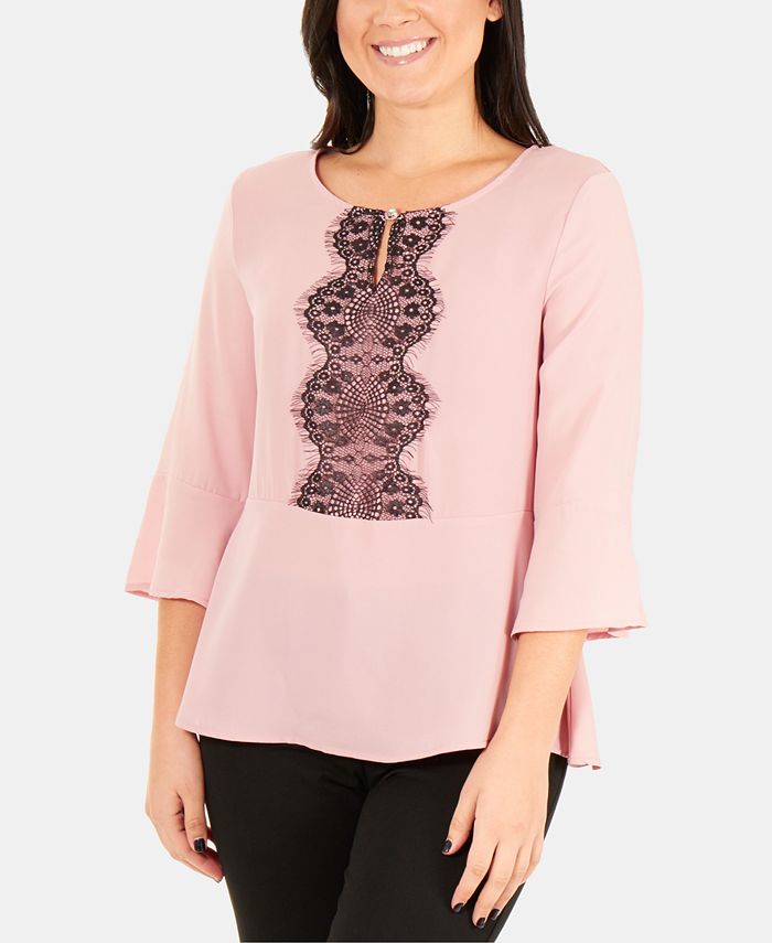 Blusa peplum feminina NY Collection com manga 3/4 e acabamento rosa, tamanho pequeno
