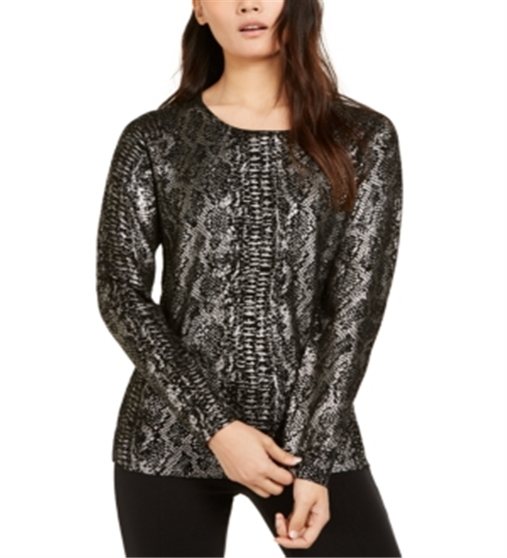 Suéter feminino com estampa de píton metálica da Inc International Concepts, preto, tamanho M