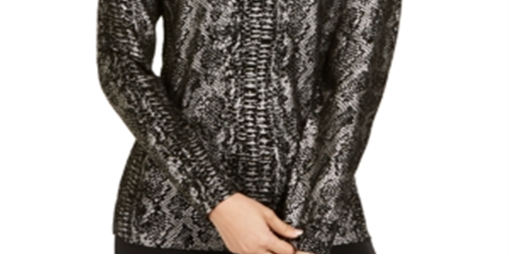 Suéter feminino com estampa de píton metálica da Inc International Concepts, preto, tamanho M